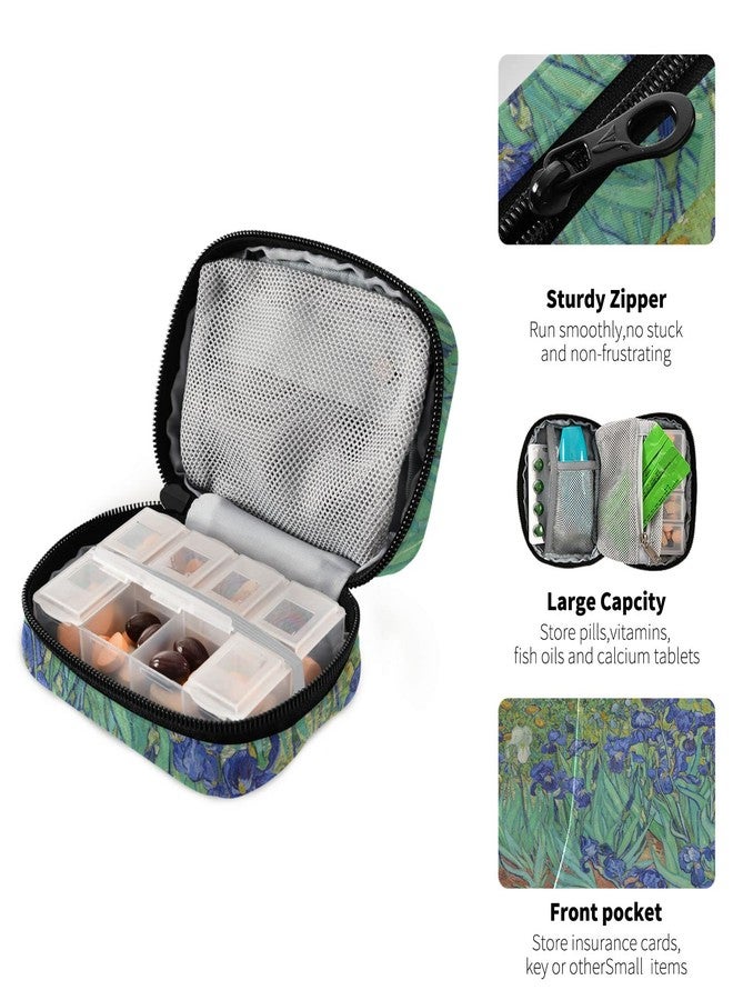 Naanle Irises Van Gogh 7 Day Pill Case Bag Travel Pill Organizer with Zipper Portable Weekly Case Compact Size for Vitamin Supplement Holder - Image 4